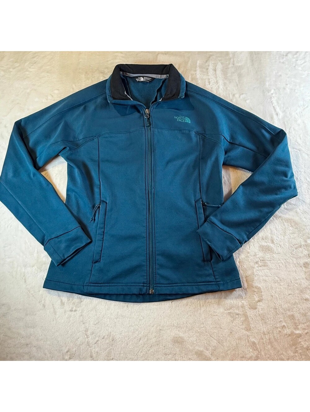 The North Face Womens S Blue Full Zip Softshell Jacket Fleece Lined